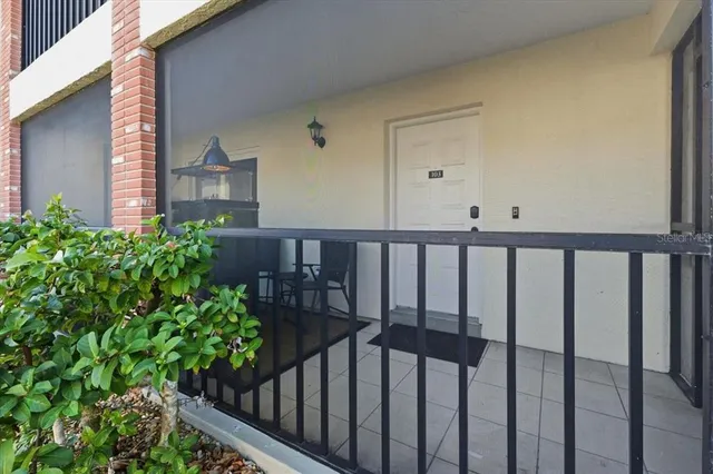 a view of a balcony with an outdoor space