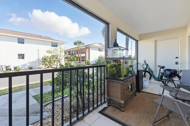 a view of a porch with furniture