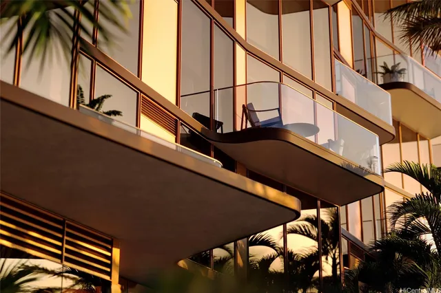 a view of a big building with a swimming pool