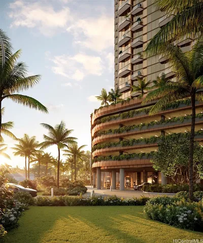 a front view of a building with garden