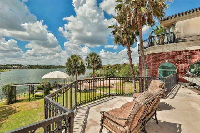a view of an swimming pool with an ocean view