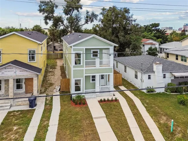an aerial view of multiple houses