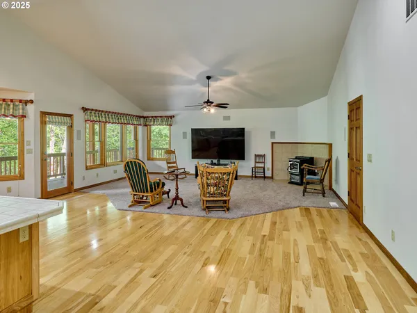 a view of a livingroom with a flat screen tv