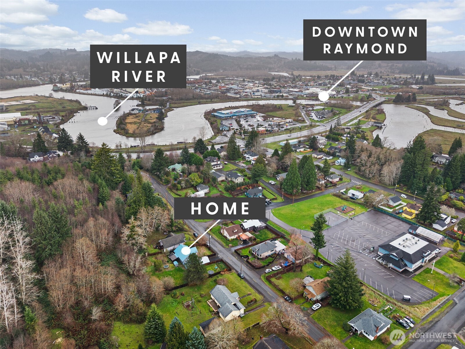 610 Barnhart Street Raymond, WA 98577 - Photo 4 of 34 an aerial view of a city