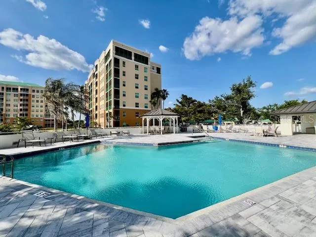 a swimming pool with outdoor view