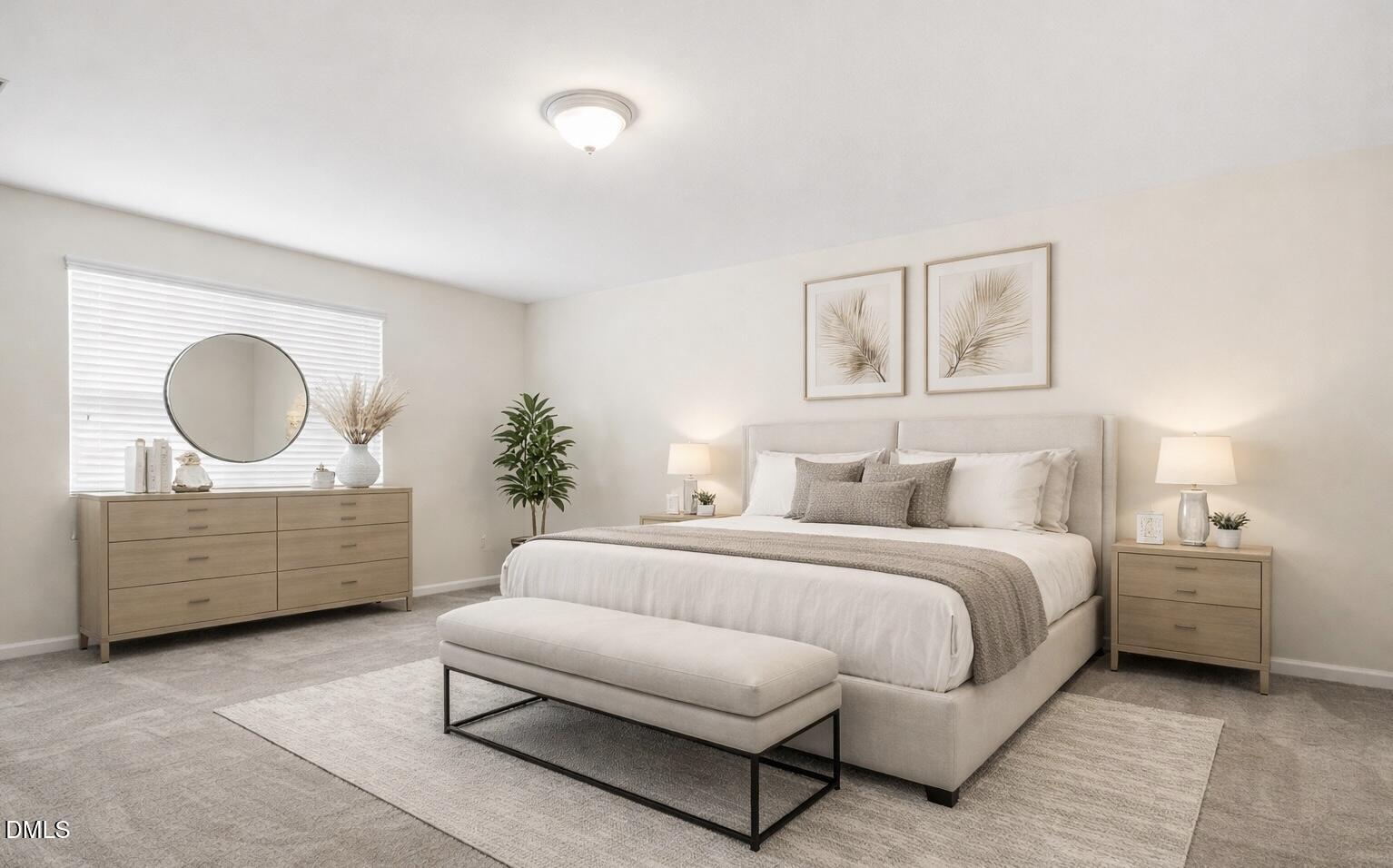 3905 Massey Pointe Court Raleigh, NC 27616 - Photo 6 of 12 a bedroom with a bed lamp closet and mirror