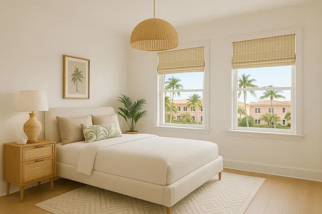 a bedroom with a large bed and a window