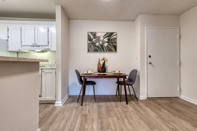 a workspace with wooden floor