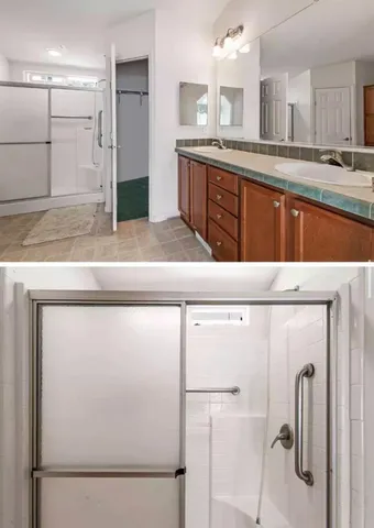 a kitchen with kitchen island a counter top space a sink stainless steel appliances and cabinets