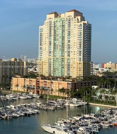 a view of a large building with a lake view