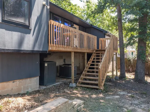 a view of a deck with a chair