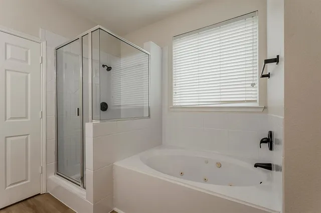 a bathroom with a bathtub