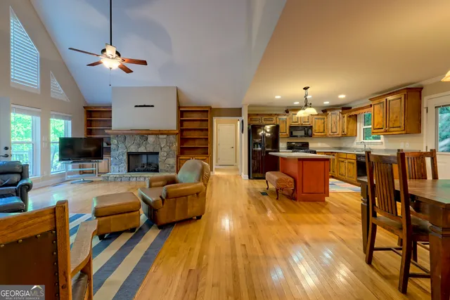 a living room with furniture and a rug