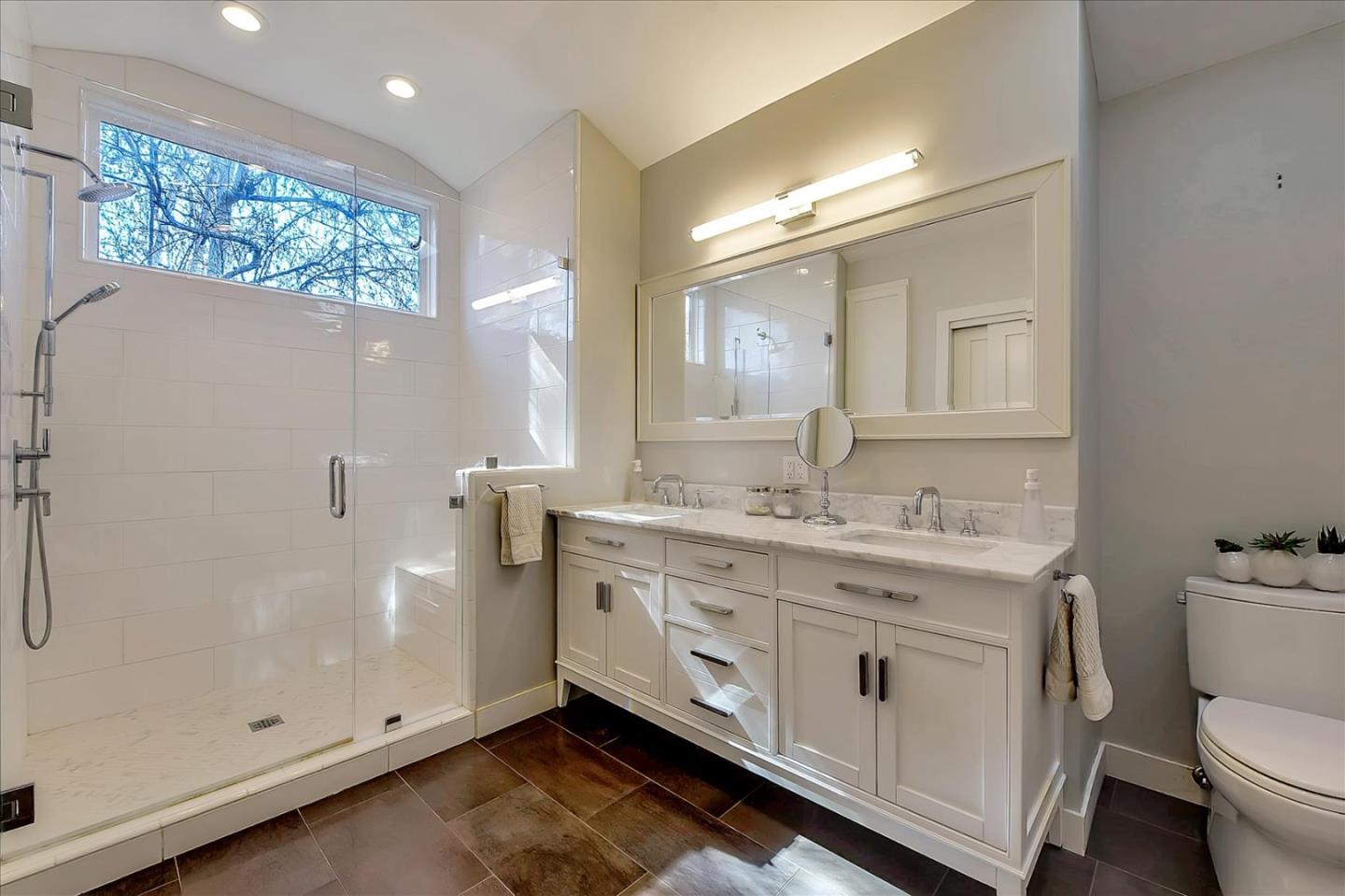 1712 St Anthony Drive San Jose, CA 95125 - Photo 37 of 47 a bathroom with a granite countertop sink a toilet and a mirror