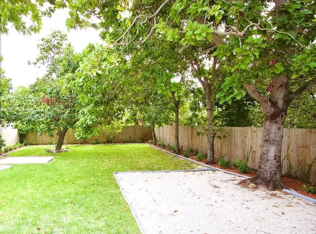 a backyard of a house with a tree