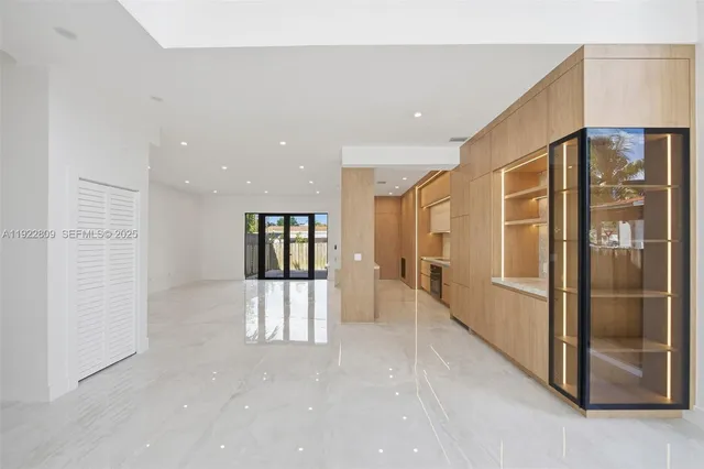 an empty room with a door