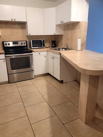 a kitchen with a stove a sink and a microwave