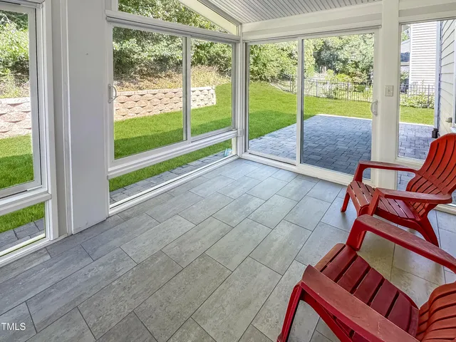 a view of an outdoor space with a large window