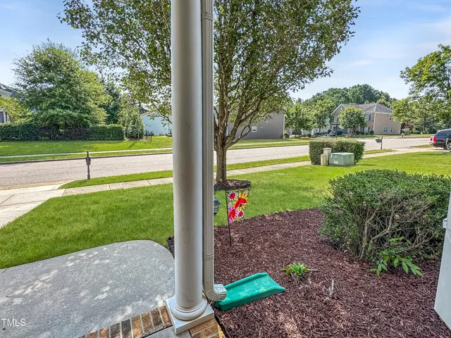 a view of a garden with a slide