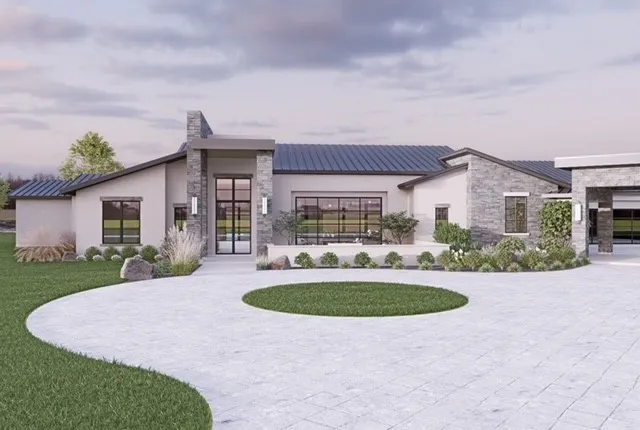 a view of house with outdoor space and swimming pool