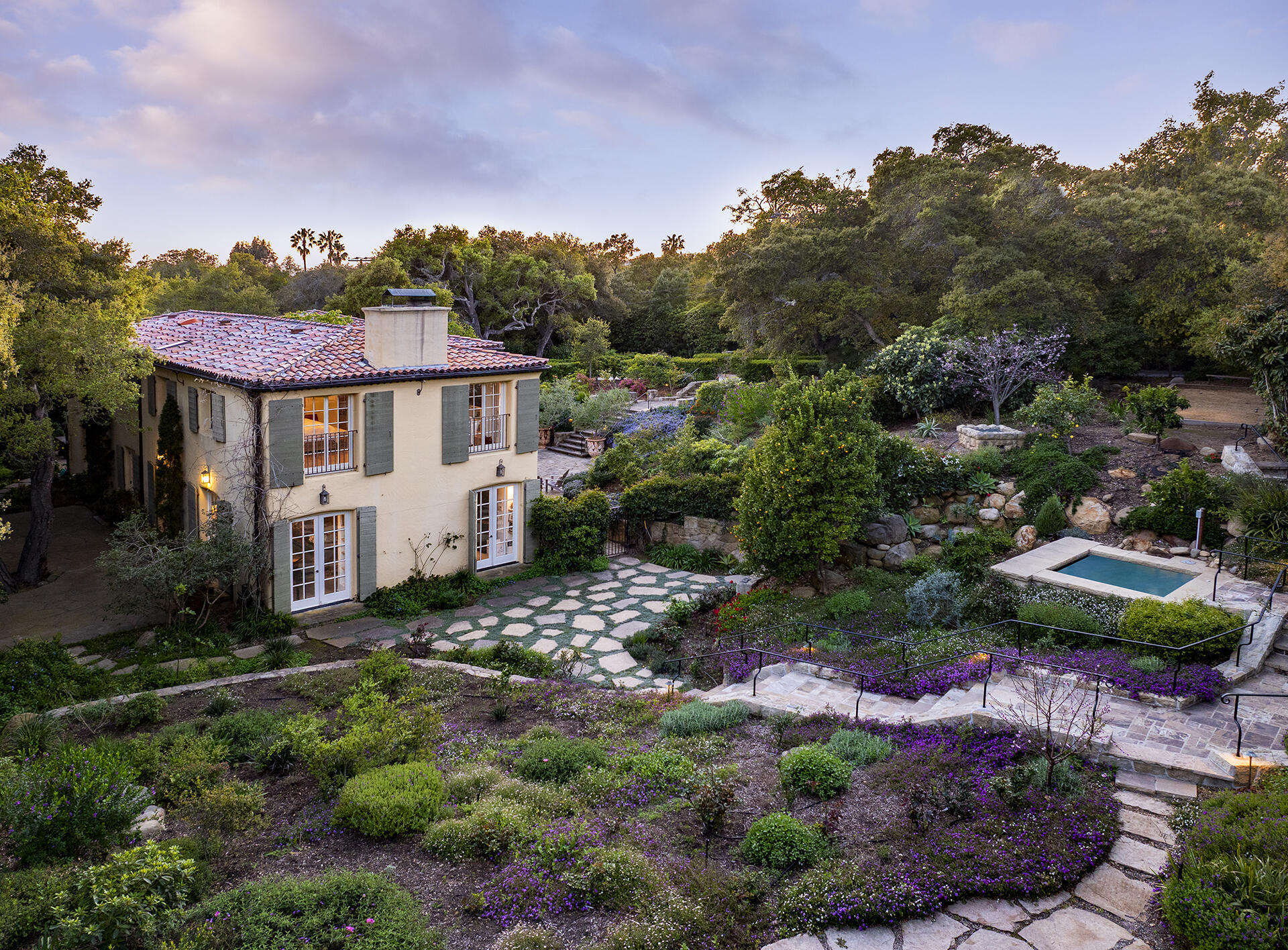 640 El Bosque Road Montecito, CA 93108 - Photo 35 of 36 a view of a house with a garden and a yard