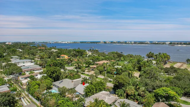 a view of a lake with a city