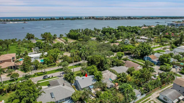 a view of a lake with a city