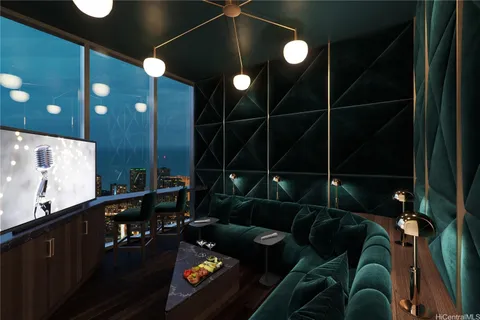 a room with furniture and a large window