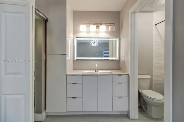 a bathroom with a toilet a sink and mirror