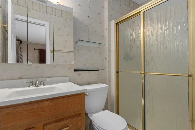 a bathroom with a sink a toilet and vanity