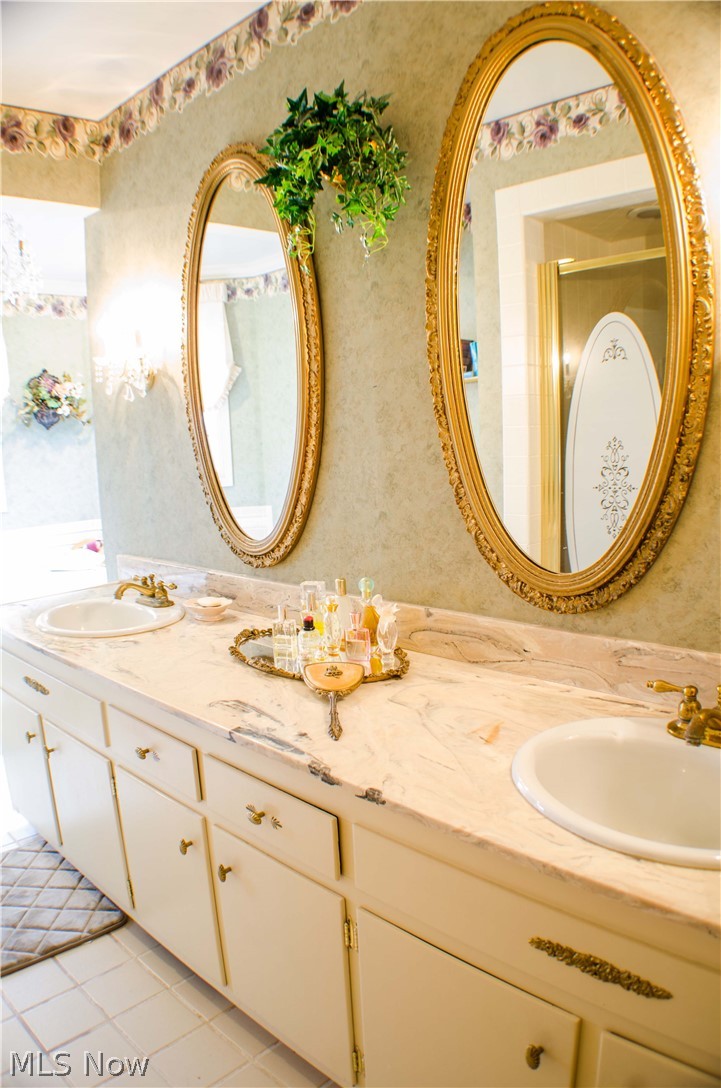 3383 Stanley Road Akron, OH 44333 - Photo 15 of 23 Master bath with tiled shower, double sinked vanity.