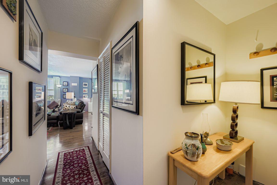 1101 St Paul Street, Unit 1410 Baltimore, MD 21202 - Photo 7 of 29 a hallway with a couch and chandelier