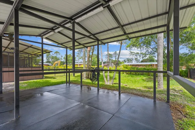 a view of a park with swings