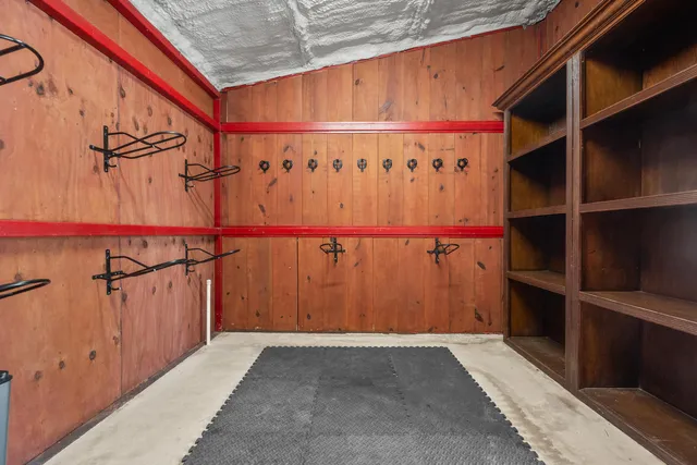 a view of a room with rack on the wall