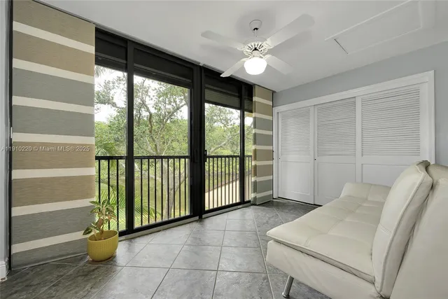 a living room with a large window