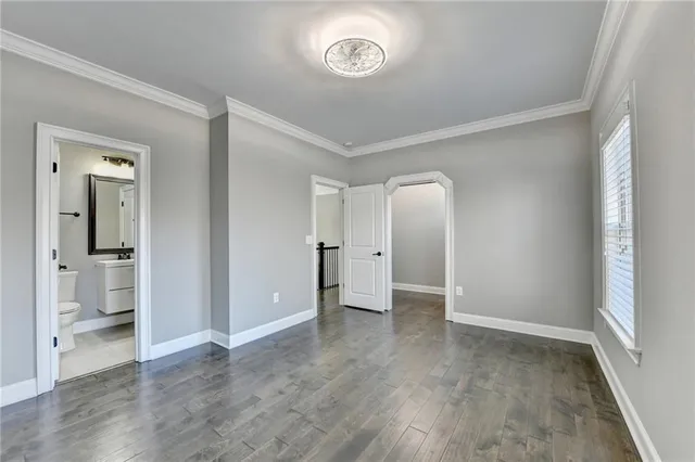 a view of a porch with wooden floor