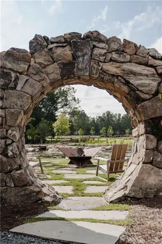 a front view of a building with street view