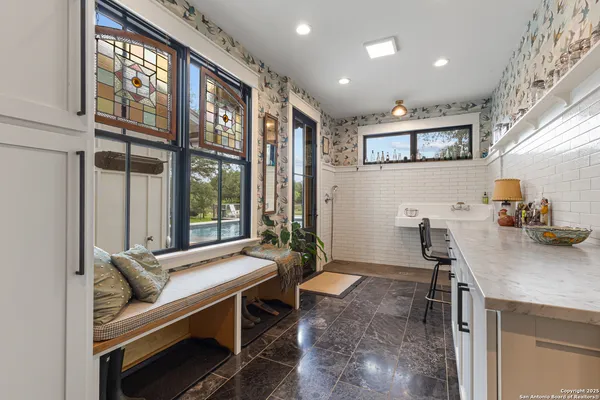 a living room with furniture