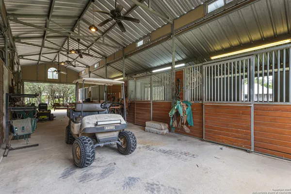 a view of a park with large trees