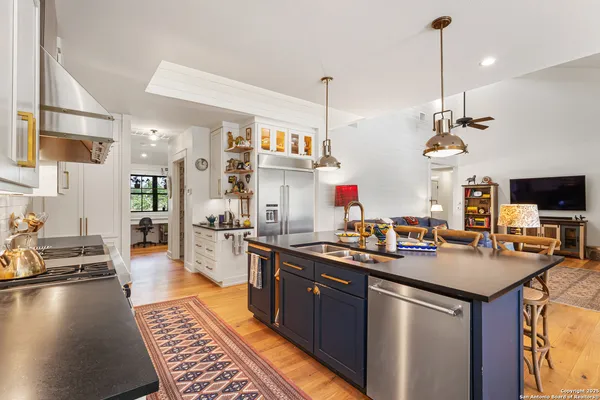 a kitchen with lots of counter top space