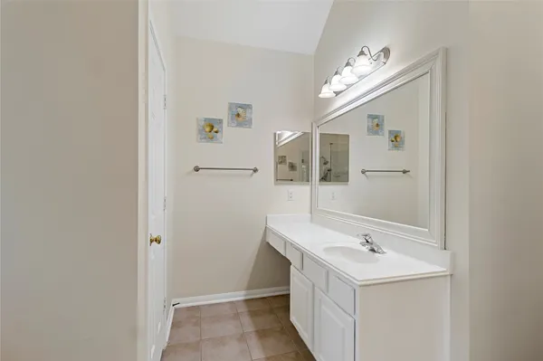 a bathroom with a sink a mirror and a shower