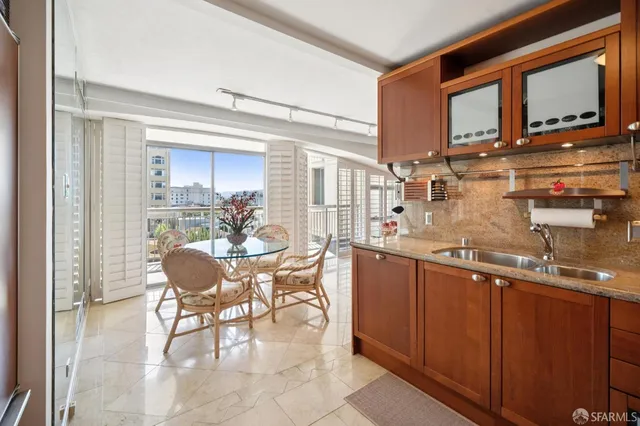 a view of a balcony with city view