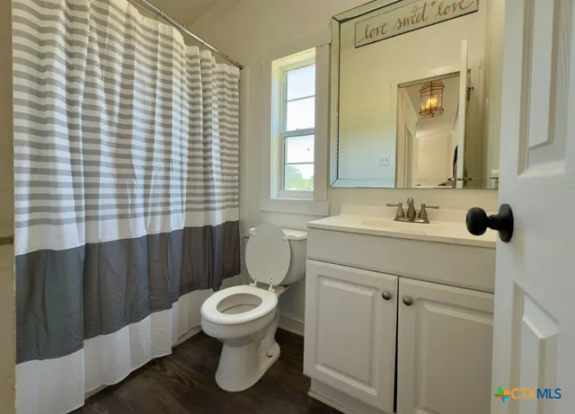 a bathroom with a sink toilet and mirror