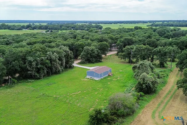 a view of a field with plants and trees around
