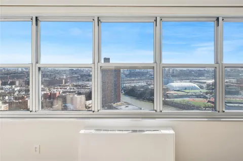 a view of a glass door with a from a window