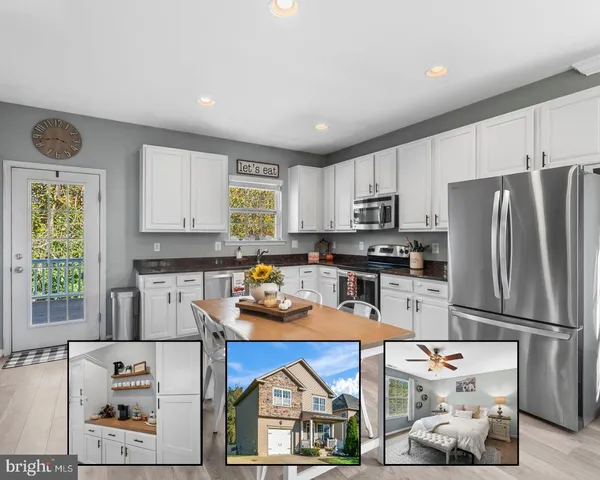 a front view of a house with outdoor seating