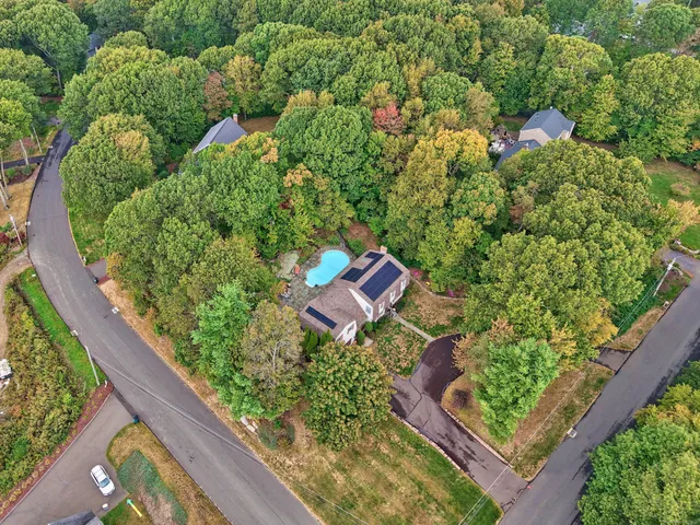 an aerial view of a garden