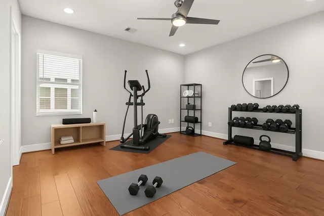 a view of a room with gym equipment