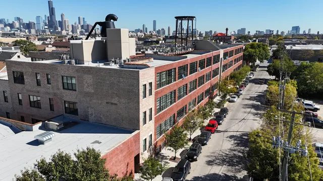 a view of a buildings and city street