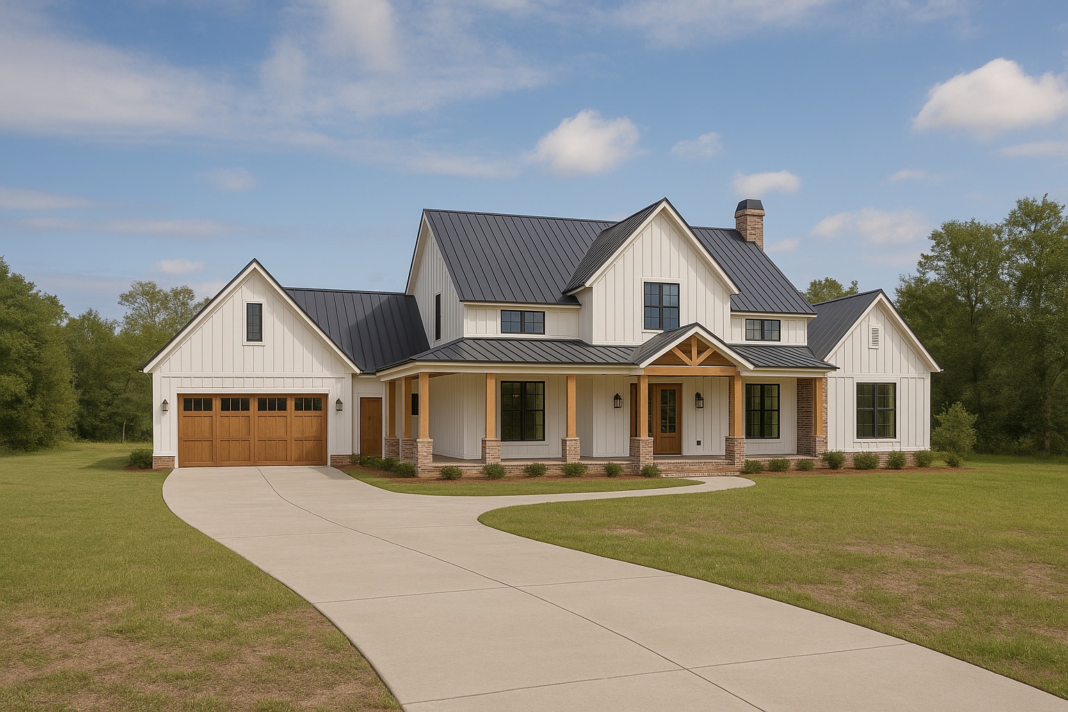 1102 Debco Lane Spicewood, TX 78669 - Photo 10 of 10 Conceptual Design. Modern farmhouse with a front yard, concrete driveway, a metal roof, and a standing seam roof.